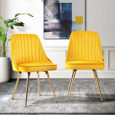 Dining Chairs Set Of 2 Velvet Channel Tufted Yellow