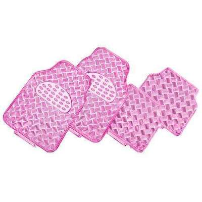 4-Piece Car Mat - Pink [Rubber/Aluminium Look]