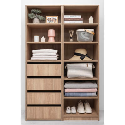 Three Shelf/Four Drawer Built In Wardrobe - Classic - Natural Oak