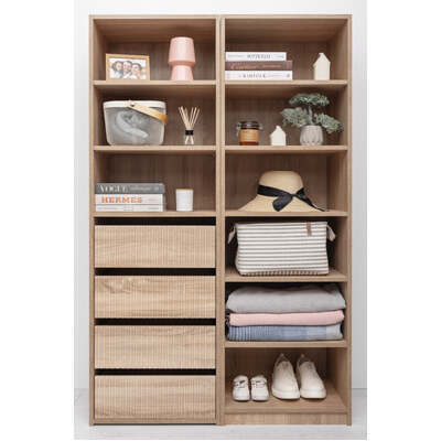 Three Shelf/Four Drawer Built In Wardrobe - Fluted - Natural Oak