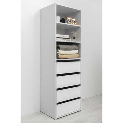 Three Shelf/Four Drawer Built In Wardrobe - Slim Shaker - White