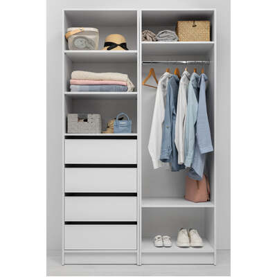 Three Shelf/Four Drawer Walk In Wardrobe - Slim Shaker - White