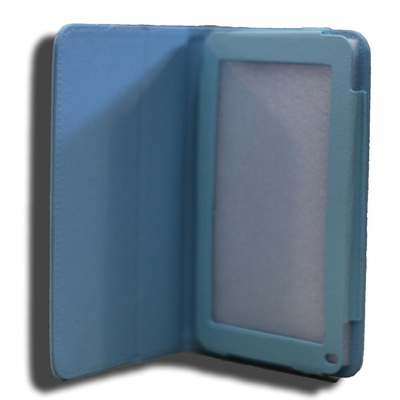 LeaderTab7 Folio Case Blue Faux Leather. Camera hole rear