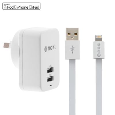 MOKI Lightning Syncharge Cable + Wall (Apple Licenced)