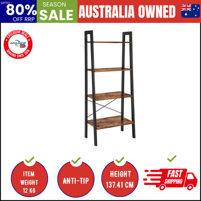 Rustic Brown And Black Steel Metal Frame 4 Tier Bookshelf