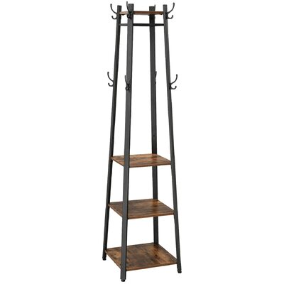 Coat Rack with 3 Shelves with Hooks Rustic Brown and Black