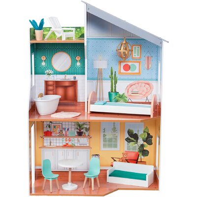 Wooden Dollhouse With Furniture For Kids