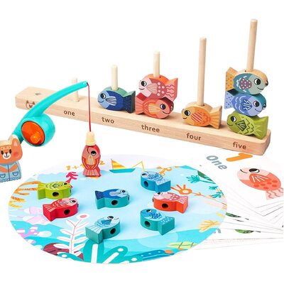 Wooden Magnetic Fishing Game Block for Kids