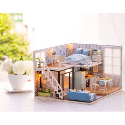 Dollhouse Miniature With LED Furniture Kit Plus Dust Proof And Music Movement