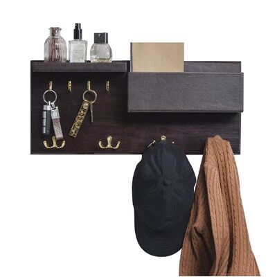 Wood Entryway Coat Rack With 2 Leather Tray(Brown)