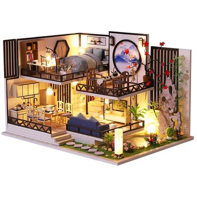 Dollhouse Miniature With Furniture Kit Plus Dust Proof And Music Movement - Bamboo Fragrance