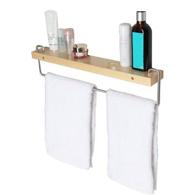 Wall Mount Solid Wood Shelf With Towel Rack Bar (Bathroom Organizer)