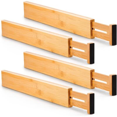 4 Bamboo Adjustable Kitchen Drawer Dividers (Large, 44-55 Cm)