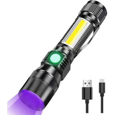 7 Modes Waterproof Rechargeable Uv Light Flashlight Torch For Camping