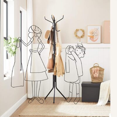 Metal Coat Rack Stand Hat Hanger, Black, 182Cm