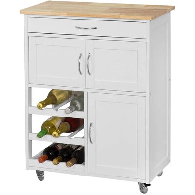 Kitchen Trolley With Wine Racks, Portable Workbench And Serving Cart