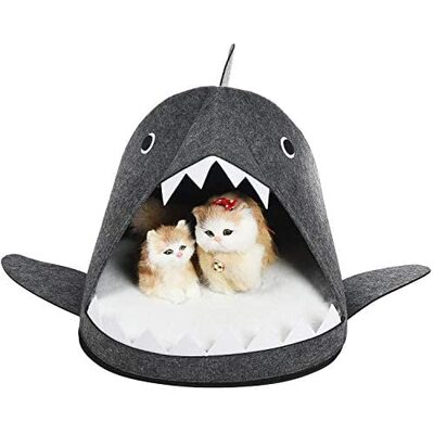 Shark Shape Pet Cave Bed for Cats andSmall Dogs 45 x 45 x 38 cm Dark Grey