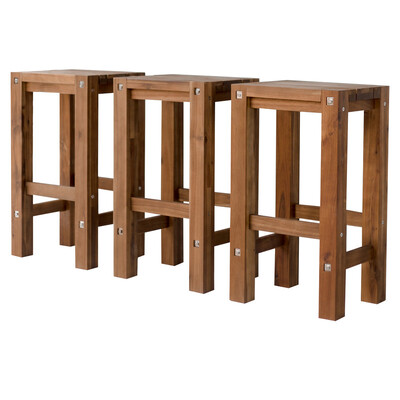 Set Of 3 Natural Bar Stools