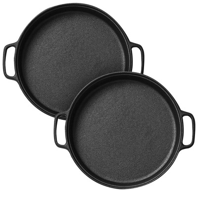 2X Cast Iron 35Cm Frying Pan Skillet Coating Steak Sizzle Platter