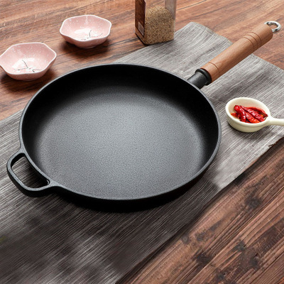 27Cm Round Cast Iron Frying Pan Skillet Steak Sizzle Platter With Helper Handle