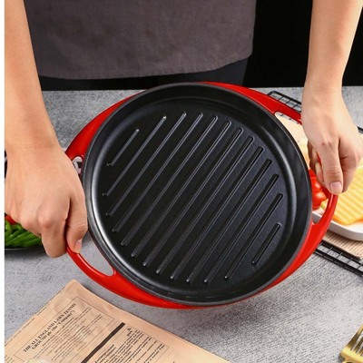 2X Enamel Porcelain 26Cm Cast Iron Frying Pan Skillet Non-Stick Coating Steak Sizzle Platter