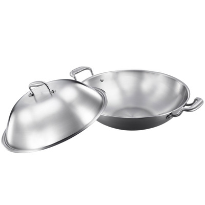 3-Ply 38Cm Stainless Steel Double Handle Wok Frying Fry Pan Skillet With Lid