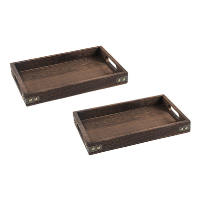 2X Large Walnut Rectangle Wooden Tray Breakfast Dinner Serving Board Tea Set Holder Kitchen Home Decor