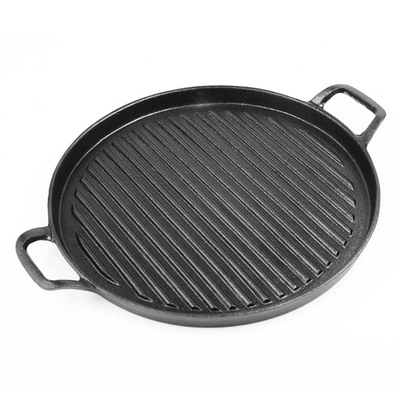 30Cm Ribbed Cast Iron Frying Pan Skillet Coating Steak Sizzle Platter