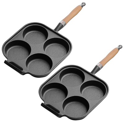 2X 4 Mold Cast Iron Breakfast Fried Egg Pancake Omelette Fry Pan