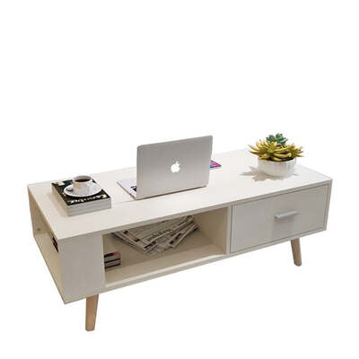 White Coffee Table Storage Drawer & Open Shelf