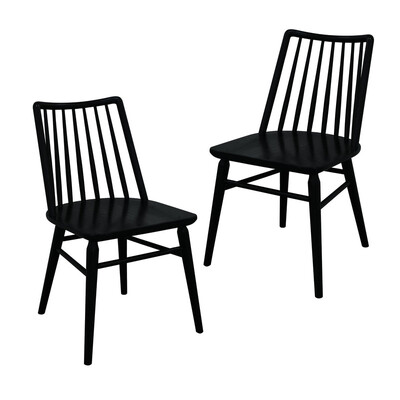 Modern Solid Oak Dining Chair - Set of 2 (Black)