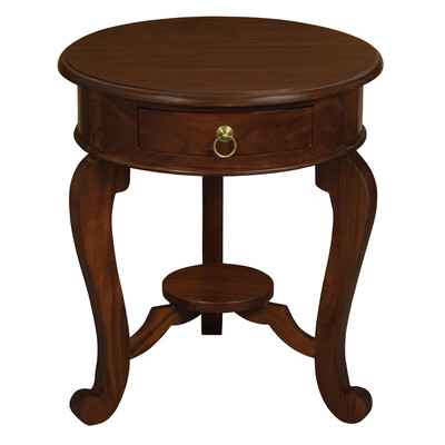 Round Leg 1 Drawer Lamp Table (Mahogany)