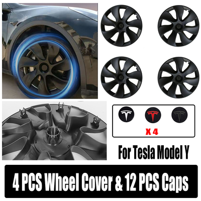 4Pcs 19Inch Black Wheel Cover Caps For Tesla Model Y