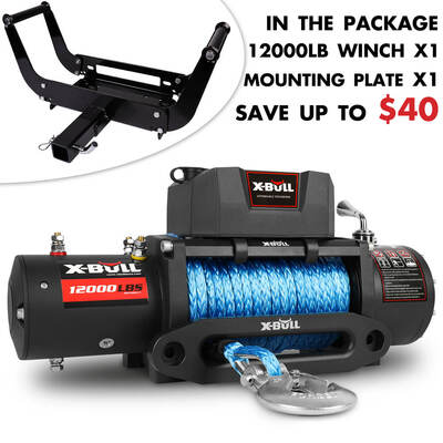 4x4 Electric Winch 12V 12000LBS synthetic rope 4WD Car with winch mounting plate