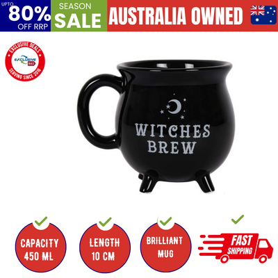 Witches Brew Black Cauldron Coffee Mug Cup With Moon & Stars