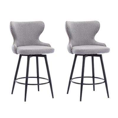 2X Swivel Bar Stools Tufted Counter Chairs With Stud Trim And Metal Base-Dark Grey