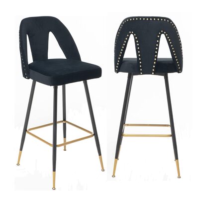 2X Velvet Bar Stool Gold Metal Legs Barstool Kitchen Nailhead Dining Chair