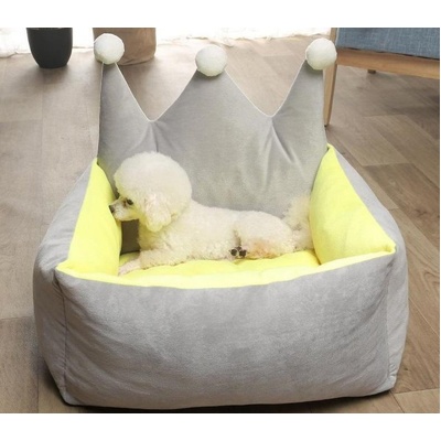 Pet Bed Crown Shape (L Grey Yellow)