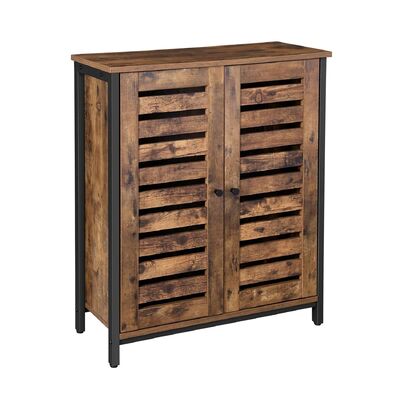 Standing Cabinet Storage Cupboard Accent Side Sideboard with Louvred Doors Rustic Brown 