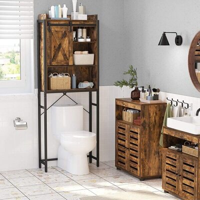 Over-The-Toilet Storage Bathroom Organiser Rack Rustic Brown And Black