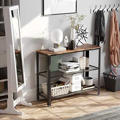 Industrial Console Table With 2 Mesh Shelves Rustic Brown And Black