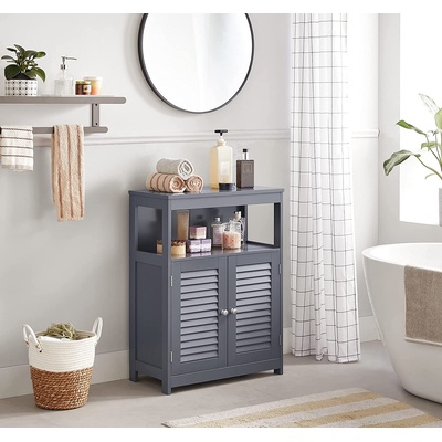 Floor Cabinet With Shelf And 2 Doors Gray