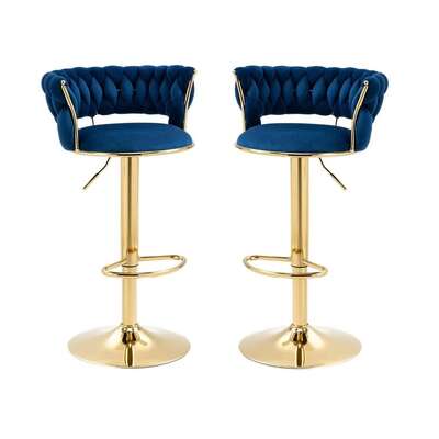 Blue Velvet Bar Stools - Modern & Cozy (Set of 2)