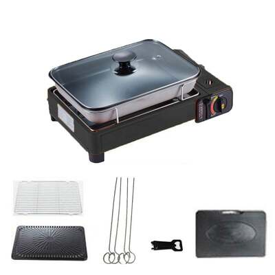 Portable Black Gas Stove BBQ Cooker with Fish Pan