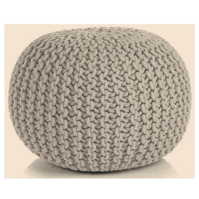 Elegant Beige Ottoman Pouffe Footstool: Hand-Knitted Comfort