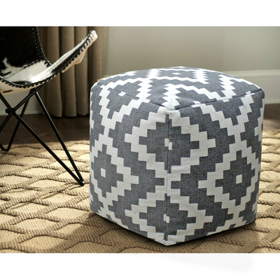 Elegant Vintage Geometric Pouf: Stylish Cotton Printed Footstool Ottoman Pouffe Cover