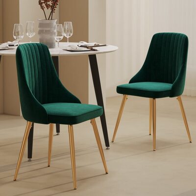 Forever Set Of 2 Green Velvet Dining Chairs-Art Deco Design