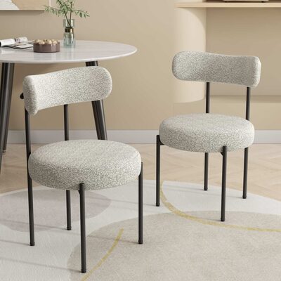 Luxe Boucle White Dining Chairs - Set of 2