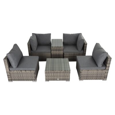 Outdoor Modular Lounge Sofa With Wicker End Table Set