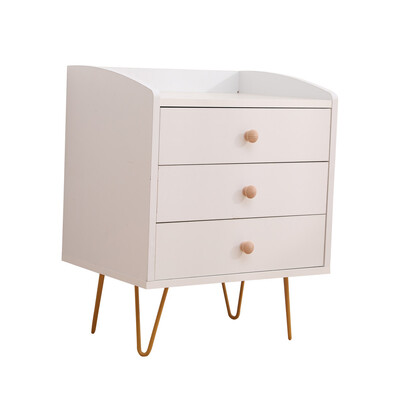 3-Drawer Nightstand Bedside Table With Gold Steel Legs Tray Top White